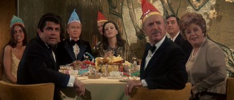 Red Buttons, Shelley Winters, Jack Albertson, Dusty Cadis, Erik L. Nelson, Elizabeth Rogers, and Ron Stein in The Poseid