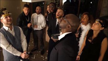 On the set of a commercial for a roofing commercial.