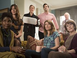 Daniel Lapaine, Gary Lilburn, Frances Tomelty, Sharon Horgan, Sarah Niles, Marta Barrio, and Rob Delaney in Catastrophe 
