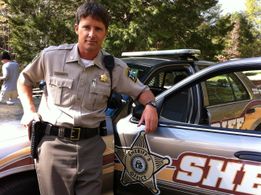 Chuck Carrington as 'Deputy Askew' on the set of 'Jimmy'