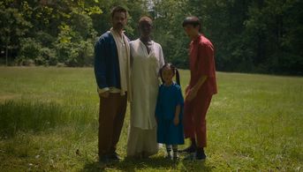 Colin Farrell, Jodie Turner-Smith, Justin H. Min, and Malea Emma Tjandrawidjaja in After Yang (2021)