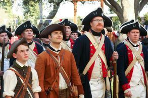 Kurt Braunohler, Peyton Meyer, Tim Baltz, and Evan O'Toole in American Housewife: All Is Fair in Love and War Reenactmen