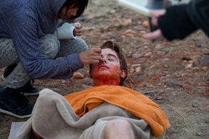 Nicholas Clark on set of Blood Lake