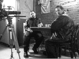 Behind the scenes on Rain in Hell. Pictured here with writer and star Mickey Stone.