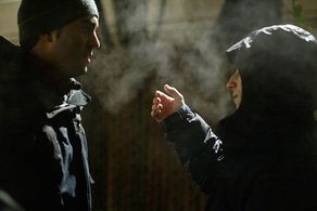 Scott Glosserman and Jaron Presant (DP) on the set of BEHIND THE MASK