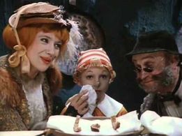 Rolan Bykov, Dmitriy Iosifov, and Elena Sanaeva in The Adventures of Buratino (1976)