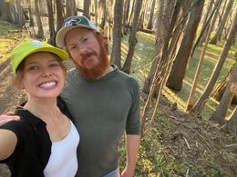 Amelia Eve, Andrew Hyatt on the set of 'The Blind'