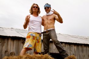 Jeffery Dean as Eddie Blair and William Shockley as ZZ West on set of Dug Up in South Royalton, Vermont