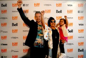 Filmmakers Dan Fallshaw, Violeta Ayala and their daughter Suri Blue at the world premiere of their new film Cocaine Pris