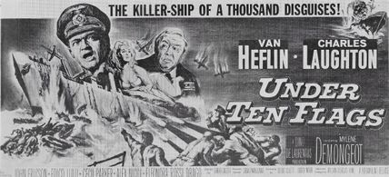 Van Heflin, Charles Laughton, and Mylène Demongeot in Under Ten Flags (1960)