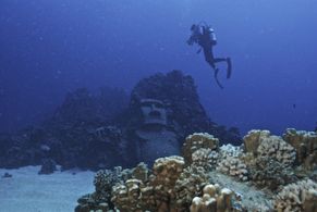 Jason Wise filming underwater in Easter Island.