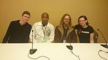 Acting panel at Scare-a-con Left to right. Michael Merchant Antwoine Steele David Long Elizabeth DeGeer