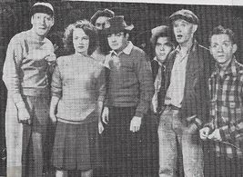 William 'Billy' Benedict, Leo Borden, Leo Gorcey, Buddy Gorman, Huntz Hall, Mende Koenig, and Joy Reese in Docks of New 