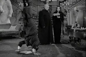 Jackie Coogan, John Astin, and Carolyn Jones in The Addams Family (1964)
