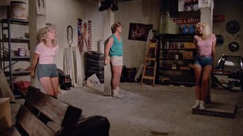 David Hawk, Bridget Holloman, and G.T. Taylor in Evils of the Night (1985)