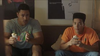 Dominic Goodman with Uli Latukefu in 'Young Rock'