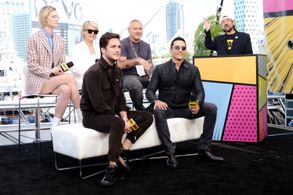 Linda Hamilton, Kevin Smith, Diego Boneta, Tim Miller, Gabriel Luna, and Mackenzie Davis at an event for IMDb at San Die