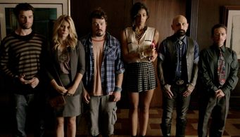 David Faustino, Robert LaSardo, Tommy Snider, Julianna Guill, Alice Hunter, and Brian Kubach in Bad Samaritans (2013)