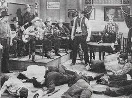 Mariska Aldrich, Ken Card, Herman Hack, Glenn Strange, and Ray Whitley in Bar Buckaroos (1940)