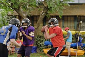 Miranda May, Karan Brar, and Kevin Quinn in Bunk'd (2015)