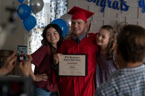 Sydney Roy, Leah Thompkins, Ella Kennedy Davis, and Colton Ryan in The Girl from Plainville (2022)