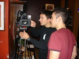 Armand Diab and Saul Herckis on the set of 