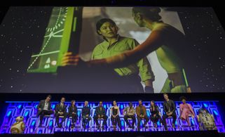 Anthony Daniels, Billy Dee Williams, Kathleen Kennedy, J.J. Abrams, Stephen Colbert, Hassan Taj, Oscar Isaac, Brian Herr