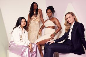 Brie Larson, Iman Vellani, Teyonah Parris, and Nia DaCosta at an event for The Marvels (2023)