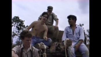 Chris Strompolos, Eric Zala, Jayson Lamb and others take a break in between filming the Raiders of the Lost Ark adaptati