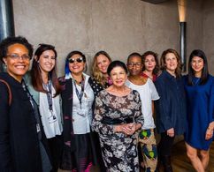 Filmmakers Brunch. From L to R: Tracy Heather Strain; Erika Cohn; Violeta Ayala; Heidi Ewing; Alanis Obomsawin; Hawa Ess