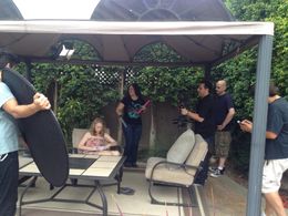 On set for The Carpenter and the Compass