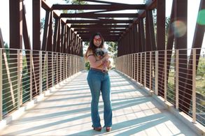 In Irvine, California with her dog Beast