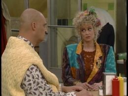 Cathy McAuley and Richard Moll in Night Court (1984)