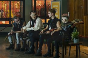 Richard Dormer, Marama Corlett, Adam Hugill, and Joni Ayton-Kent in The Watch (2020)