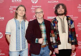 Chad Gracia, Fedor Alexandrovich, and Artem Ryzhykov at an event for The Russian Woodpecker (2015)