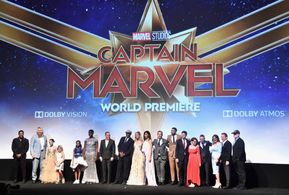 Samuel L. Jackson, Victoria Alonso, Clark Gregg, Louis D'Esposito, Kevin Feige, Ryan Fleck, Brie Larson, Ben Mendelsohn,