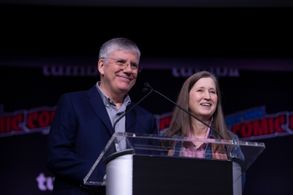Rick Riordan and Rebecca Riordan at an event for Percy (1971)