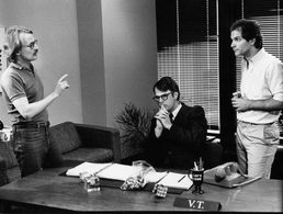 John Davies, Dan Aykroyd & John Kapelos on set of V.T. The Video Tape