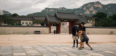 Directing at Gyeongbokgung Palace in Seoul for 'The Incredible Story of Kimchi'