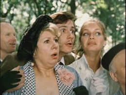 Oleg Menshikov, Inna Ulyanova, and Valentina Voilkova in Pokrov Gates (1983)