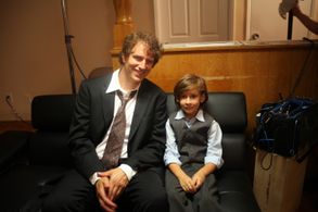 Karl with costar Jaeden Bettencourt on the set of 