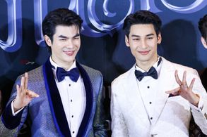 Mile Phakphum Romsaithong and Apo Nattawin Wattanagitiphat at an event for Man Suang (2023)