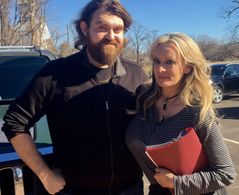 Executive Producer and Actor Brandon Krum with Director and Star Stormy Daniels on location for Axe 2 Grind.