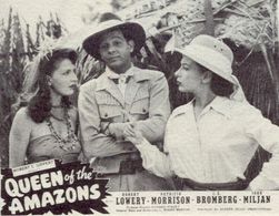 Robert Lowery, Patricia Morison, and Amira Moustafa in Queen of the Amazons (1947)