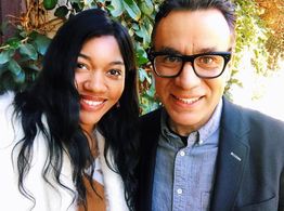 Farida Amer on set with Fred Armisen, 2018