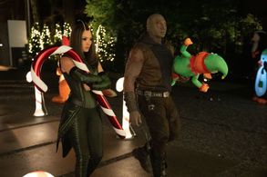 Dave Bautista and Pom Klementieff in The Guardians of the Galaxy: Holiday Special (2022)