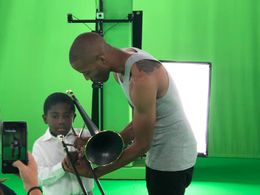 Bodhi on set of AT&T commercial with the illustrious Troy Andrews, 