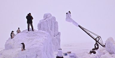 D.P. Benedict Neuenfels on a crane in an eternal russian ice location.