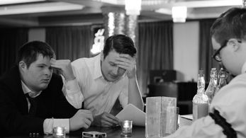 Going over blocking with his actors on the set of The Curse of The Tempest Jewel.