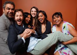 Deborah Mailman, Wayne Blair, Chris O'Dowd, Jessica Mauboy, Miranda Tapsell, and Shari Sebbens at an event for The Sapph